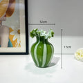 Axyaa Striped Glass Vase with Wavy Edge - Vintage Floral Arrangement Accessories