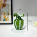 Axyaa Striped Glass Vase with Wavy Edge - Vintage Floral Arrangement Accessories