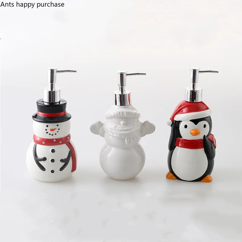 Axya Christmas Bottle Set: Bear/Penguin/Snowman, Soap/Shampoo/Shower Gel Dispenser