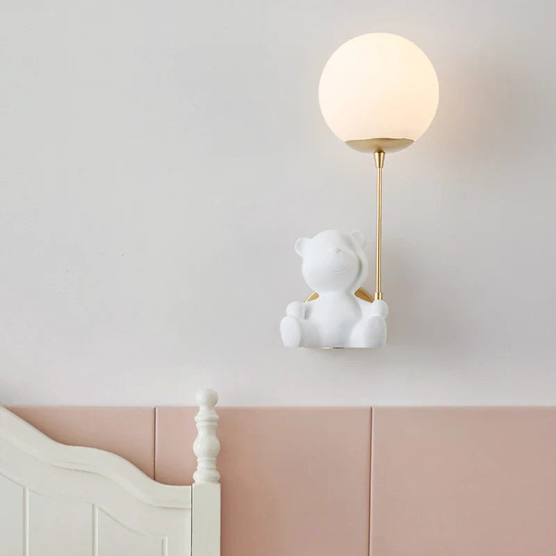 Axyaa Bear Wall Lamps | Glass Lampshade Pull Line Switch | Kids Bedroom Nursery Bedside Lamp