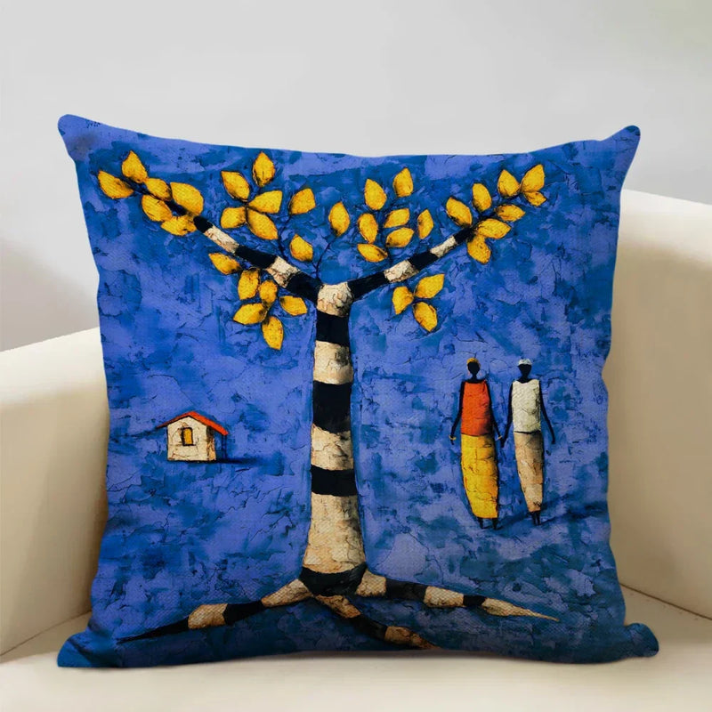Axyaa African Oil Painting Art Pillow Case 45x45cm Linen Cushion Cover