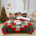 Axyaa Christmas Plaid Floral Wreath Duvet Cover Set