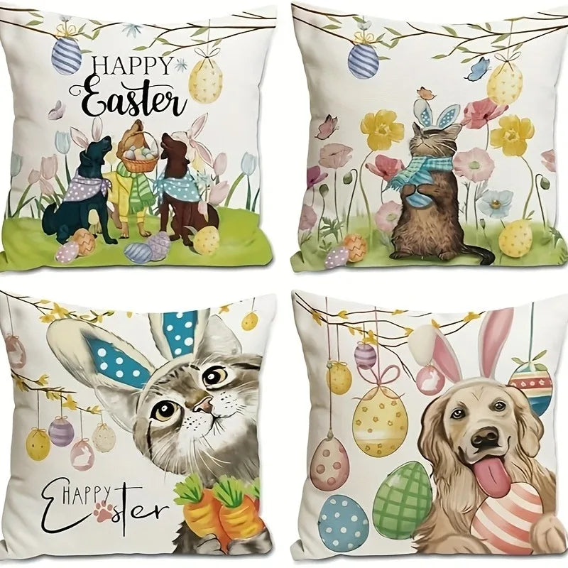 Easter Puppy Cat Egg Pattern Pillowcase - Axyaa Brand Home Decoration