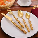 Axyaa Golden Spoon Fork Knife Set | Stainless Steel Wood Handle Tableware