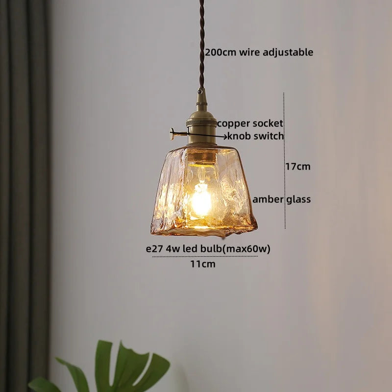 Axyaa Clear Glass LED Pendant Lamp with Knob Switch - Modern Copper Hanglamp