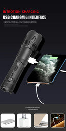 Axya Telescopic Zoom Tactical Flashlight - Rechargeable, Powerful XHP99 LED for Camping & Hiking