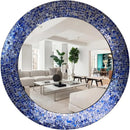 Axyaa Sapphire Silver Mosaic Wall Mirror, Handmade Decorative Glass, Round Dark Blue Mirror