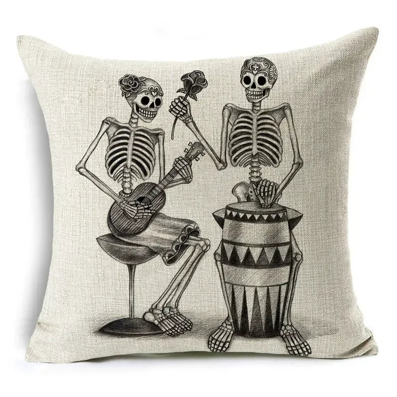 Axyaa Bone Cartoon Cushion Cover - Halloween Themed Decorative Pillow Case