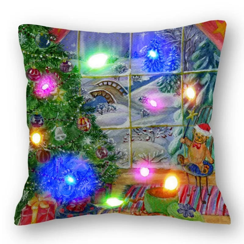 Christmas Santa LED Light Pillowcase for Home Decor, 45x45cm - Axyaa