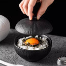 Axyaa Stone Patterned Ceramic Bowl with Lid for Soup, Dessert, Rice & Molecular Cuisine