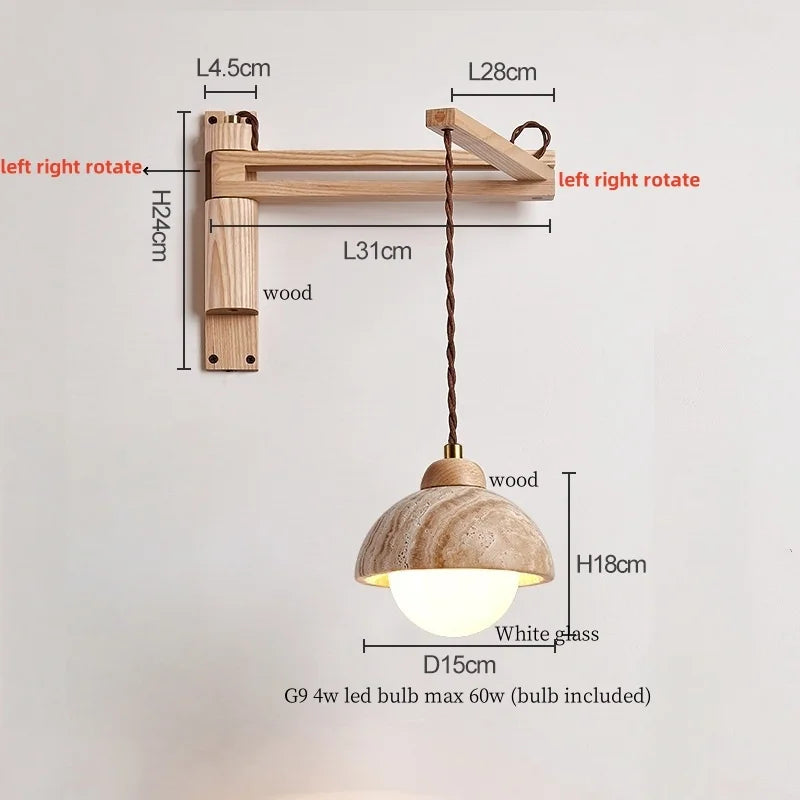 Axyaa Wood Stone LED Wall Lamp with Pull Switch, Stretching and Folding for Home Lighting