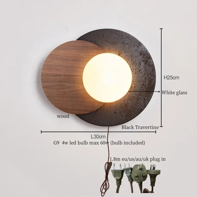 Axyaa Black Travertine LED Wall Lights - Mid Century Modern Living Room Stair Fixtures