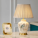 Axyaa Retro Flower Bird Ceramic Table Lamp Bedroom Living Room Study New Chinese Style