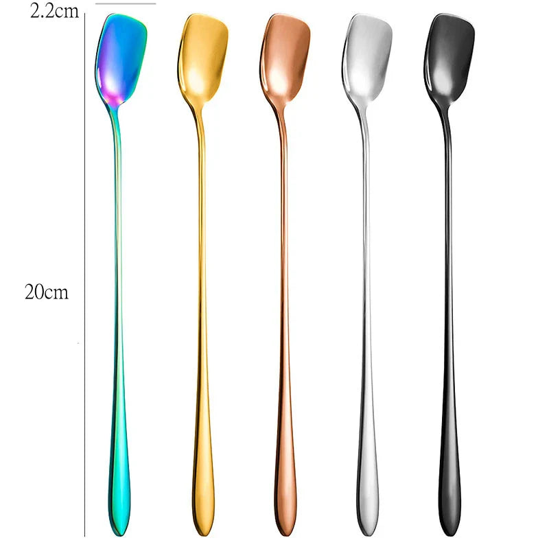 Axyaa Stainless Steel Square Head Spoon Teaspoons - Kitchen Tableware Mixing Spoons