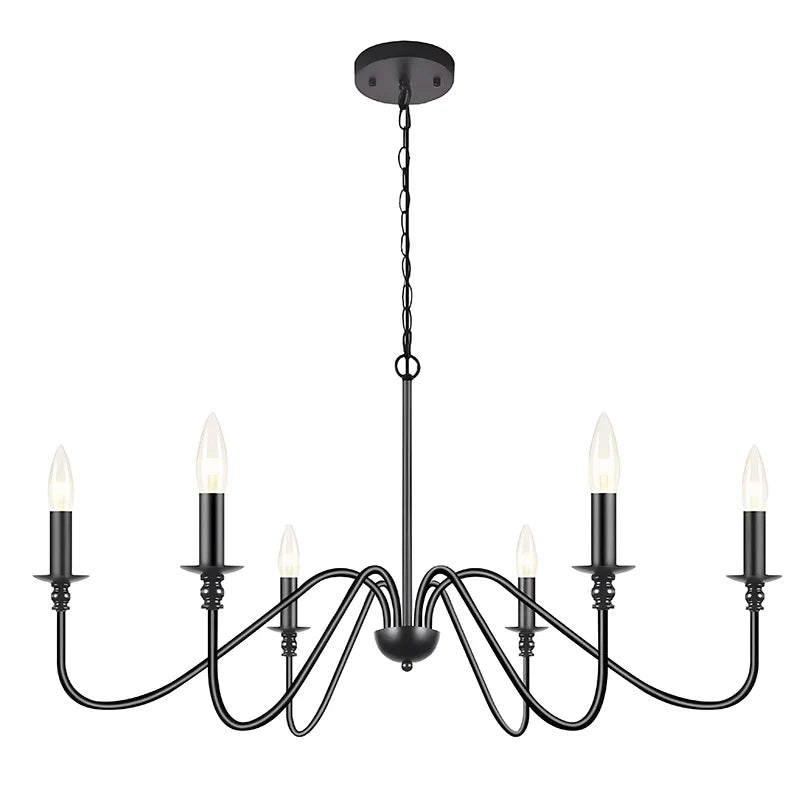 Axyaa 6-Light Black Wrought Iron Chandelier for Kitchen Island and Dining Area