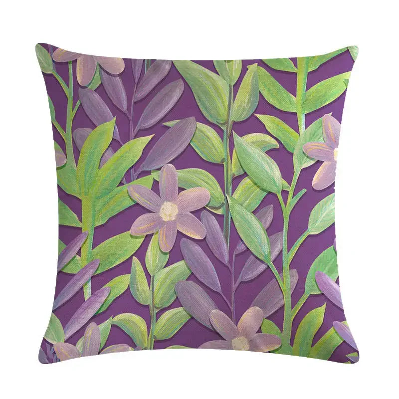 Axyaa Rose Flower Pillow Cover - Green Plant Oil Painting Cushion, Home Decor Case