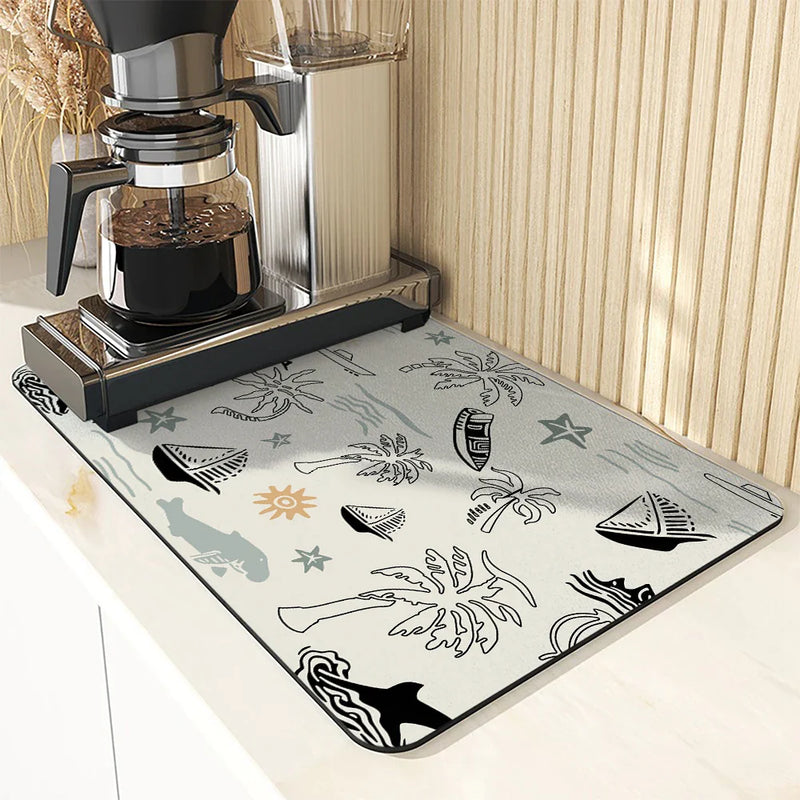 Axyaa Ocean Fish Sailboat Drying Mat, Color Line Table Mats