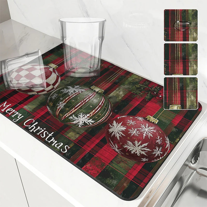 Axyaa Snowflake Checkered Kitchen Drying Mat