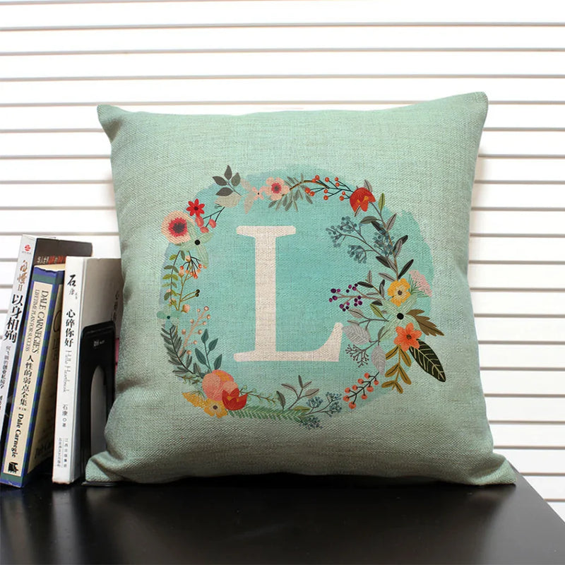 Axyaa 26 Letter Design Linen Sofa Cushion Cover 45x45cm Pillow Case for Bedroom & Living Room