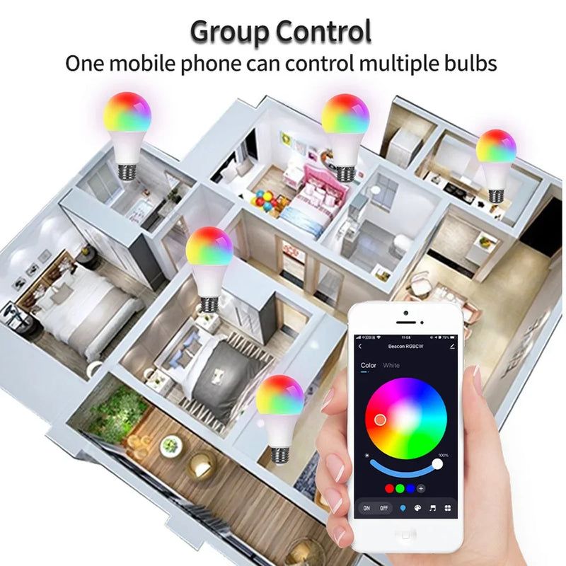Axyaa RGB Smart LED Bulb with App Control - Dimmable 9/15W for Home, Bar, Club