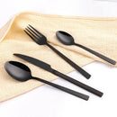Axyaa Black Stainless Steel Cutlery Set - Knife Fork Spoon Dinnerware Kitchen Utensils