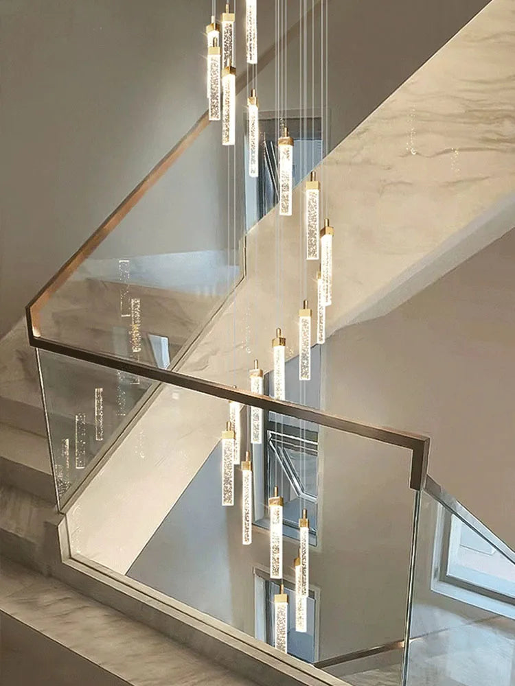 Axyaa Crystal Ceiling Chandelier: Modern Nordic Pendent Lamp, Long Staircase Chandelier