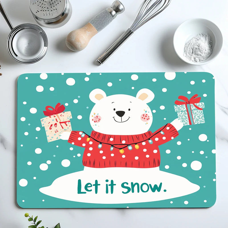 Axyaa Christmas Lights Bear Text Non-Slip Absorbent Kitchen Mat