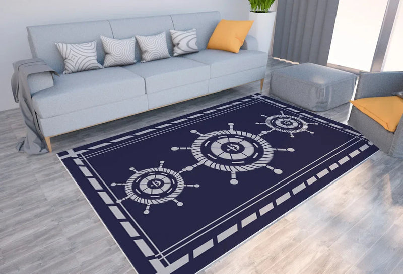 Axyaa Nautical Anchor Rudder Printed Carpet Soft Floor Mat for Home Living Room