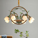 Axyaa Nordic Floral Chandelier: Green Leaf Glass Pendent Lamp
