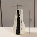 Axyaa Geometric Stripes Wave Ceramic Vase - Handmade Irregular Design