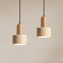 Axyaa Yellow Marble Table Pendant Lamp, Walnut Hat LED Chandelier