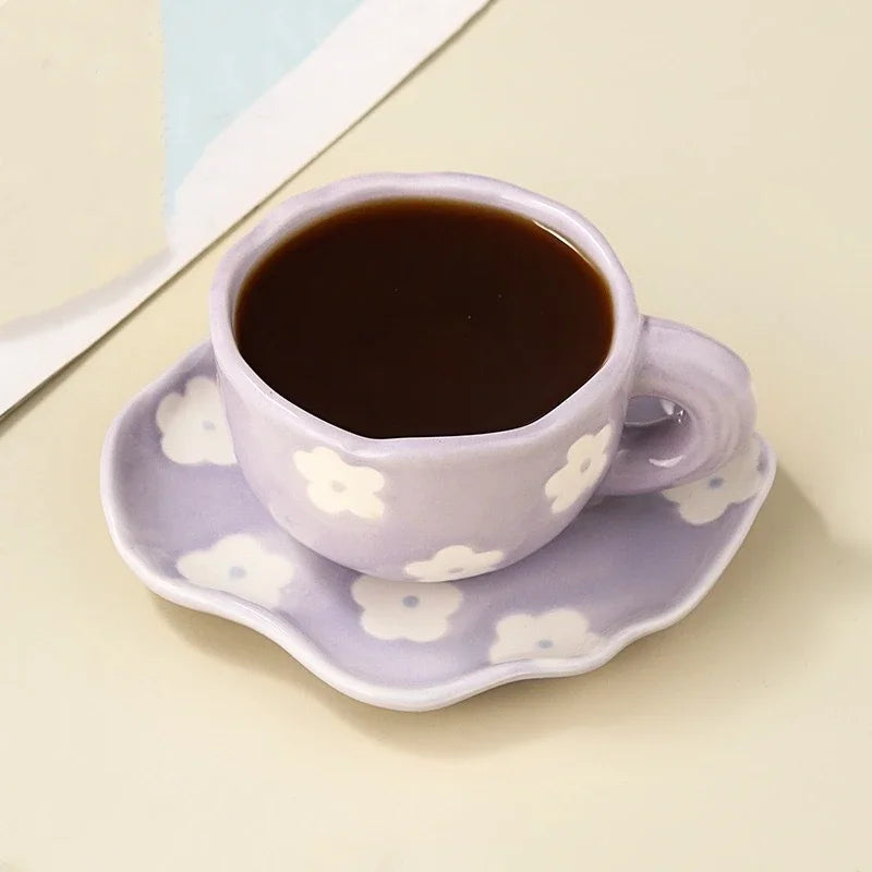 Ceramic Coffee Mug Set Creative Hand-painted Tea Cup with Saucer by Axyaa