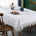 Axyaa White Floral Lace Embroidery Tablecloth - Waterproof Rectangle Table Cover