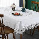 Axyaa White Floral Lace Embroidery Tablecloth - Waterproof Rectangle Table Cover