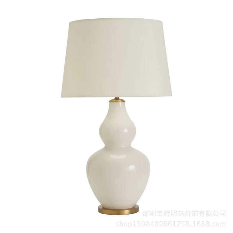 Axyaa White Ceramic Gourd Table Lamp for Bedroom Living Room Study