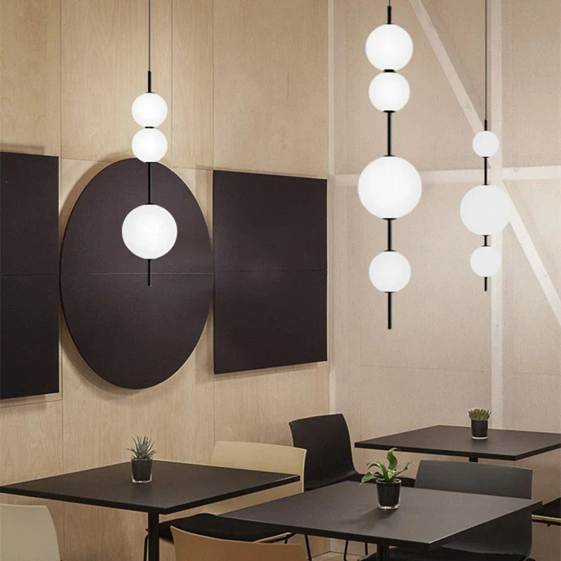 Axyaa White Glass Beads LED Pendant Chandelier - Round Ball Hanging Fixture
