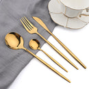 Axyaa 16-Piece Stainless Steel Black Gold Cutlery Set Silverware Dinnerware Flatware