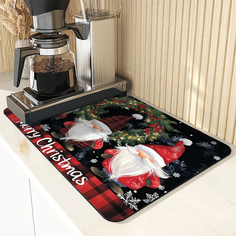 Christmas Pygmy Berry Drying Mat - Axyaa Absorbent Non-Slip Kitchen Counter Mat