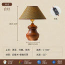 Axyaa Retro Wooden Table Lamp LED Fabric Lampshade Creative Rotundity Base Desk Light