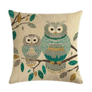 Axyaa Owl Pattern Linen Pillowcase - Palm Bird Cushion for Home Decor