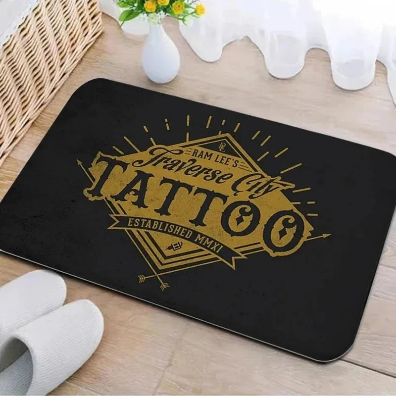 Axyaa Tattoo Shop Mat Indoor Welcome Door Mat Washable Non-Slip Absorbent Carpet