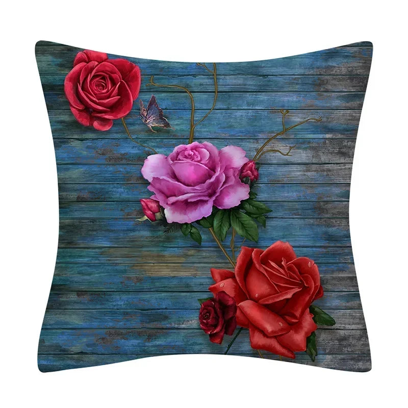 Retro Floral Linen Pillow Cover Abstract Art Decor for Living Room Sofa by Axyaa