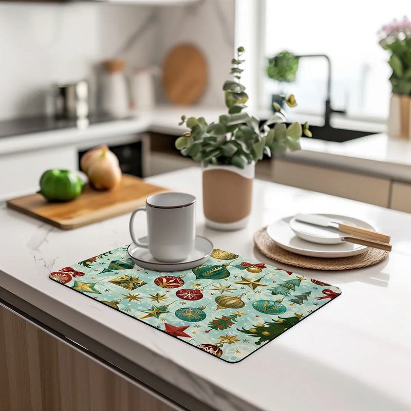 Axyaa Christmas Stars Drying Mat - Non-Slip Absorbent Tableware Placemat