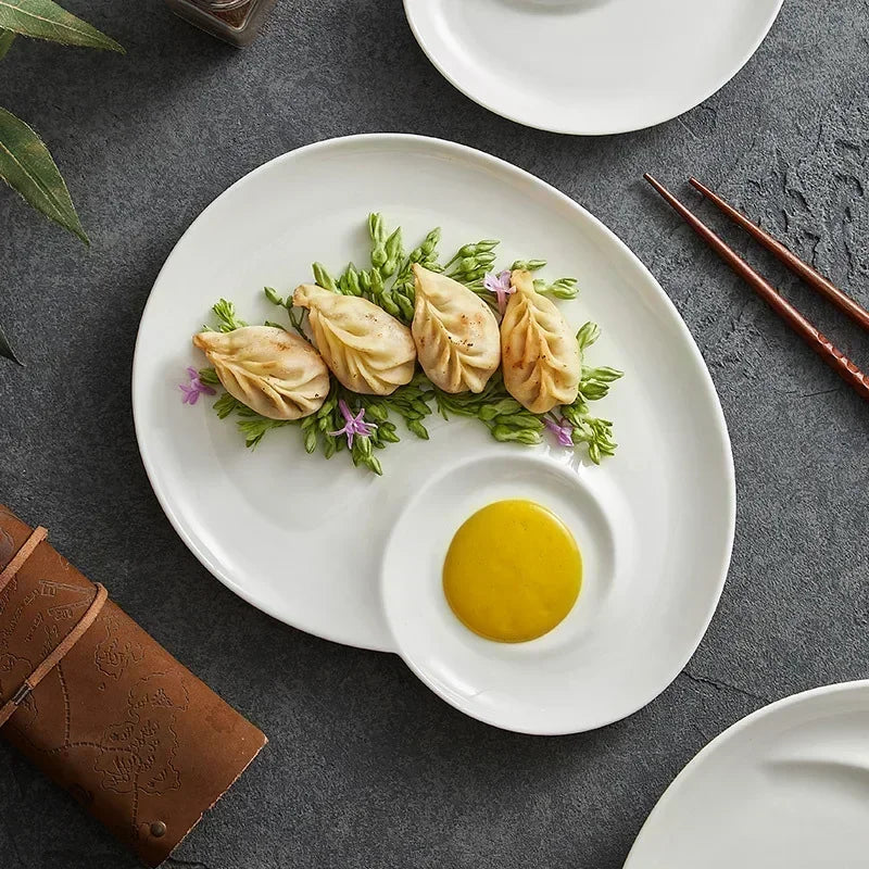 Axya Ceramic Spiral Partition Plate for Sushi Dumplings & Fries