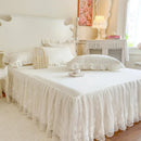 Axyaa Romantic Lace Bed Skirt, Washed Cotton Mattress Cover, Korean Style Bedroom Decor