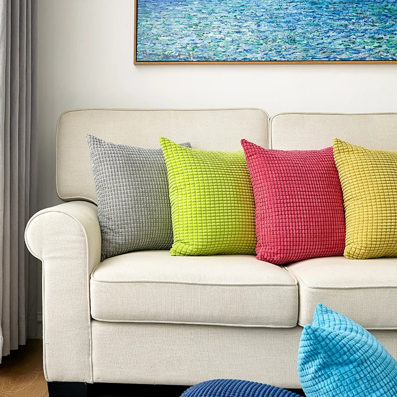 Axyaa Velvet Corduroy Pillow Cover 45x45cm: Super-Soft Striped Sofa Cushion for Romantic Home Decor