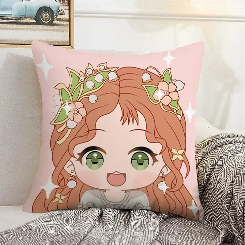 Axyaa Anime Bed Pillow Case 45x45 Decorative Cushion Cover Home Sofa Decor