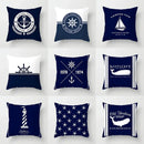 Axyaa Blue Mediterranean Compass Anchor Pillow Cover 45x45cm
