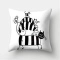 Axyaa Black & White Cat Pattern Cushion Cover for Living Room, Bedroom & Sofa