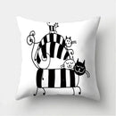 Axyaa Black & White Cat Pattern Cushion Cover for Living Room, Bedroom & Sofa